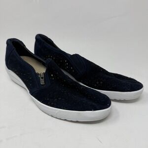 AK Sport Anne Klein‎ Shoes Womens Size 8M Navy Blue Perforated Suede Slip On Zip